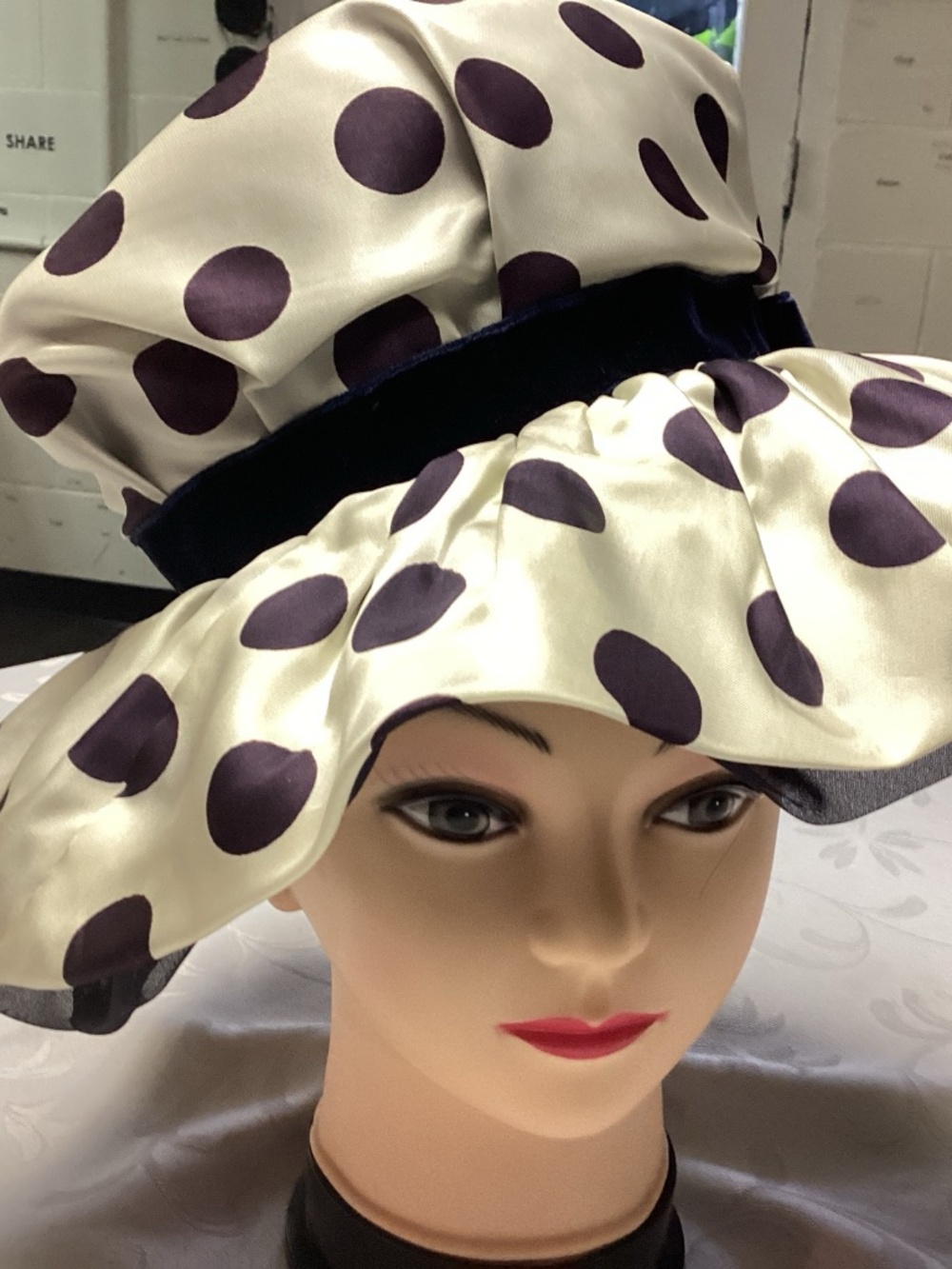 Blue and white vintage polkadot floppy hat so so cute